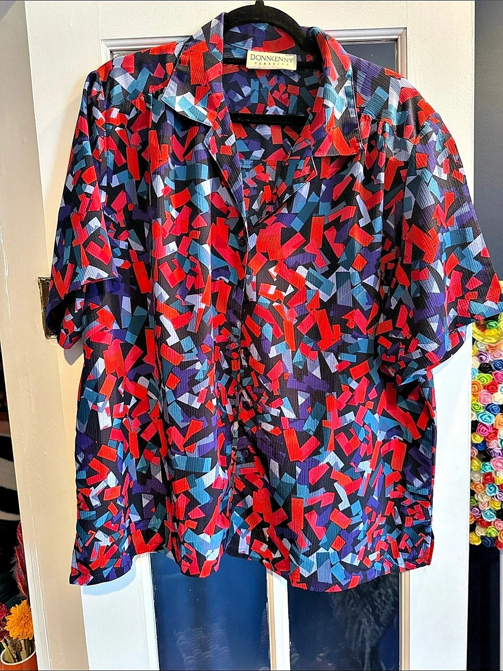 Vintage Abstract Button Down Shirt in Red & Blue